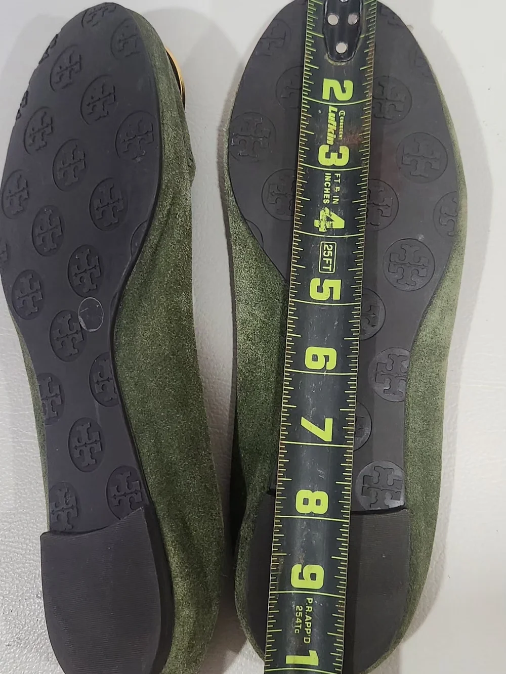 Tory Burch Olive Green Suede Logo Ballet Flats